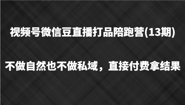 FY4196期-视频号微信豆直播打品陪跑(13期)，不做不自然流不做私域，直接付费拿结果