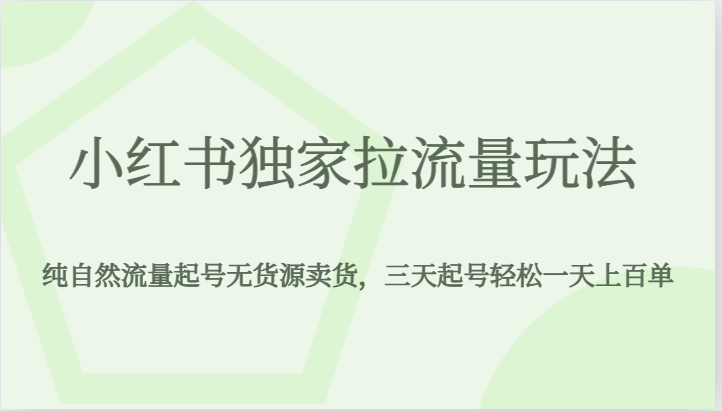 fy1565期-小红书独家拉流量玩法，纯自然流量起号无货源卖货，三天起号轻松一天上百单