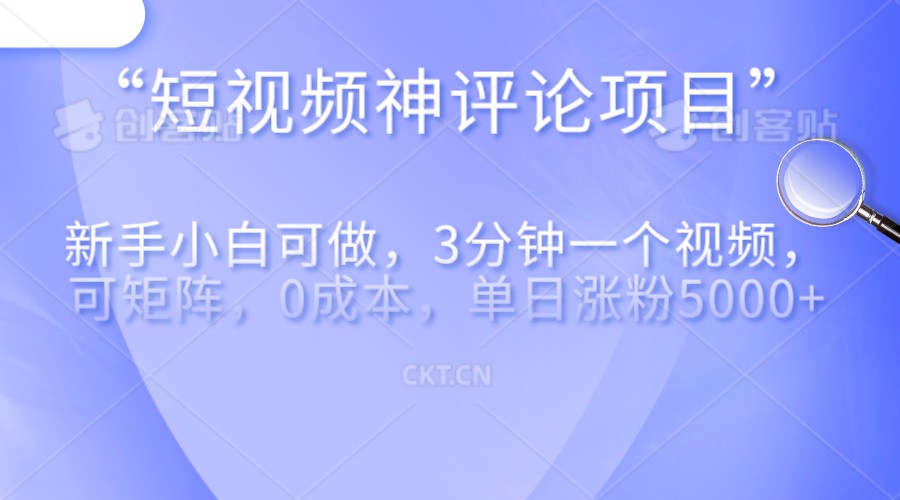 fy1202期-短视频神评论，一天收益500+，新手小白也可操作，长期项目，纯利润